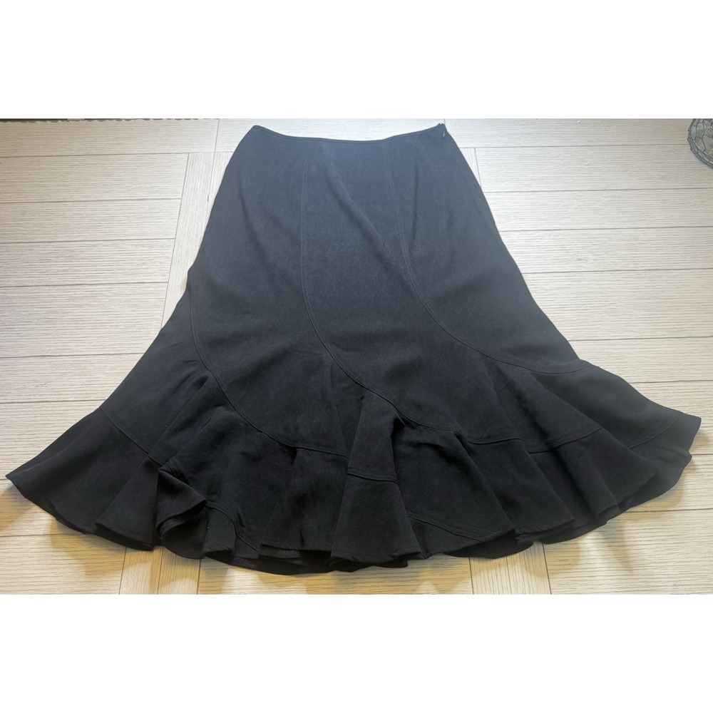 Bamboo Traders Women's Black Suede Feel (poly) Flare Midi Skirt‎ W/ Zip Close 12